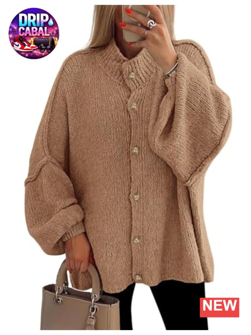 Oversized Chunky Knit Cardigan Women Long Sleeve Button Down